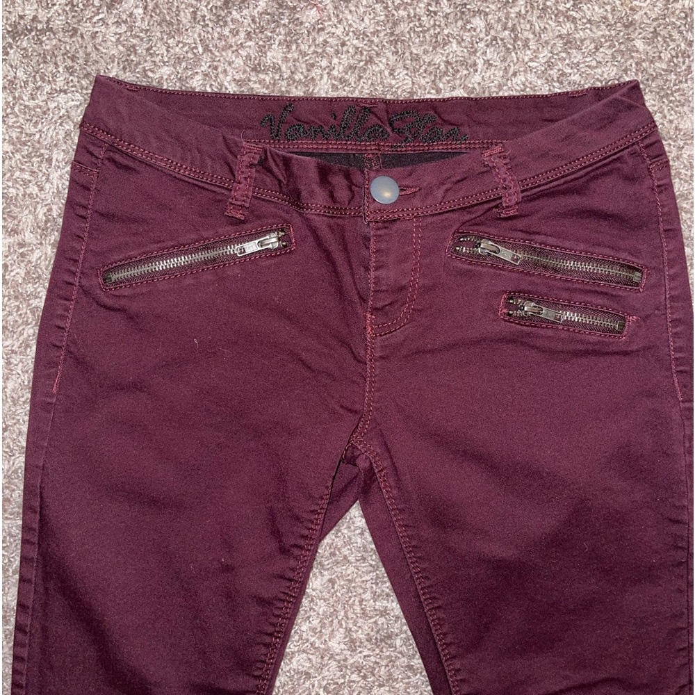 Vanilla Star Burgundy Skinny Pants with Zippers Junior Size 7 Skinny